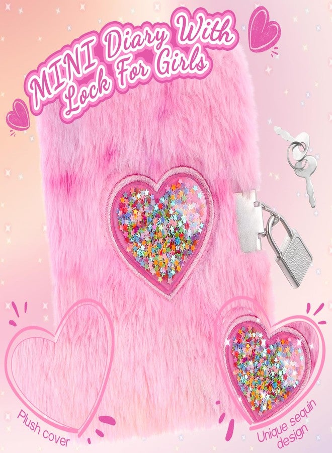 PrinBarBee MINI Heart Diary for Girls with Lock and Keys, 4.7x6.1in Cute Plush Diary Secret Diary, Writing Journal Lined Pages Notebook Sequined Design Birthday Gift Set for Kids ages 6-8 - Image 2